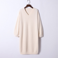 Autumn winter v-neck short lantern sleeve thick sweater dress fur dress women loose mini dress Female  chic straight dress