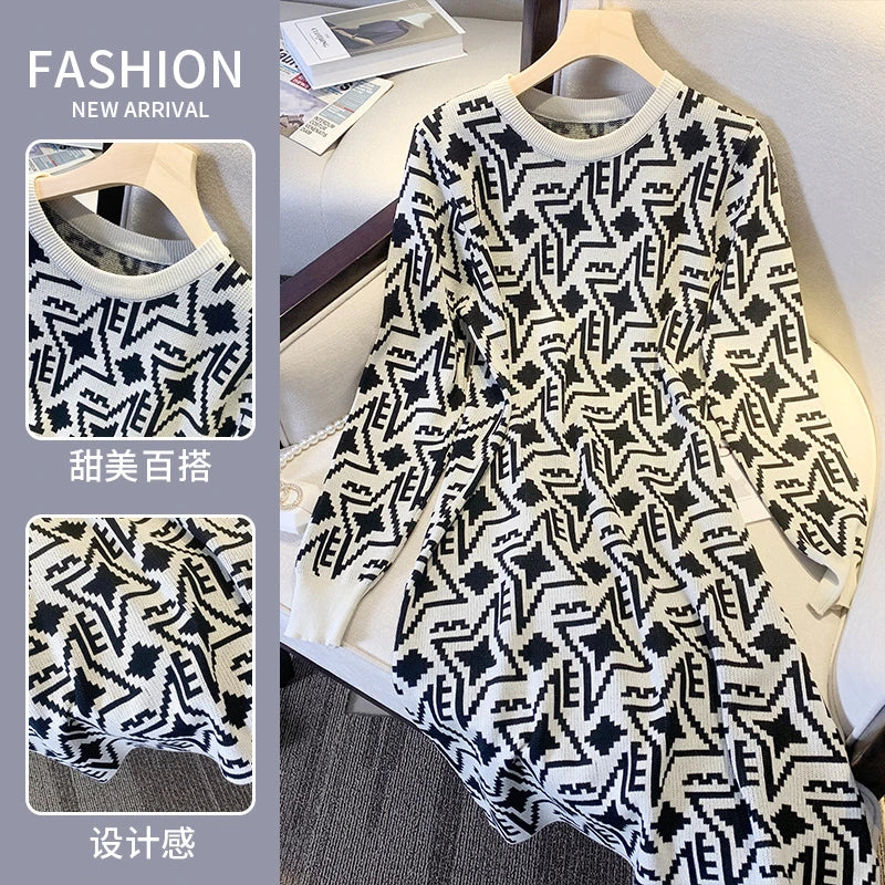 Office Lady Knitted Dress Autumn Winter French Style Slim Crewneck Long Sleeve Mini Sweater Dress for Women