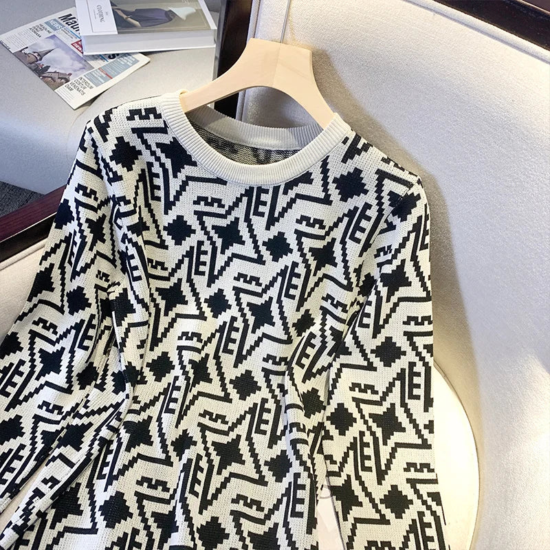 Office Lady Knitted Dress Autumn Winter French Style Slim Crewneck Long Sleeve Mini Sweater Dress for Women